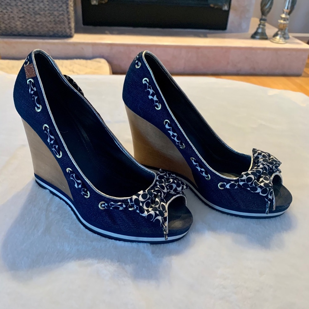 Navy Coach Wedges with Bows